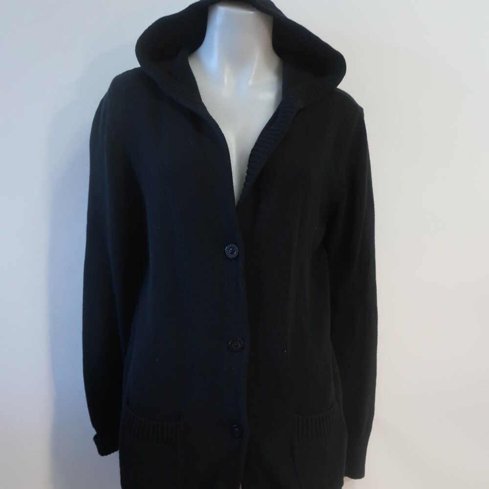 Womens REPEAT Black Hooded Cardigan Sweater 44/XL